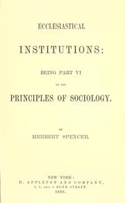 Cover of Ecclesiastical institutions by Herbert Spencer