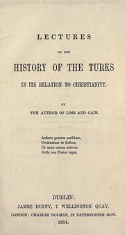 Front cover of Lectures on the history of the Turks in its relation to Christianity by John Henry Newman