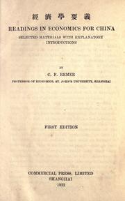 Front cover of Readings in economics for China by C. F. Remer