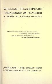 Cover of William Shakespeare, pedagogue & poacher by Richard Garnett