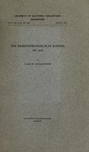 Front cover of The demonstration play school of 1913 by Hetherington, Clark Wilson.