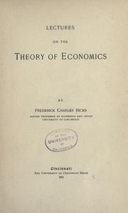 Front cover of Lectures on the theory of economics by Hicks, Frederick Charles