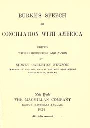 Front cover of Burke's speech on conciliation with America by Edmund Burke