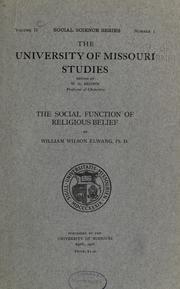 Front cover of The social function of religious belief by William Wilson Elwang