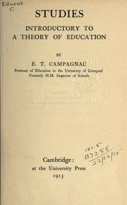 Front cover of Studies introductory to a theory of education by Ernest Trafford Campagnac