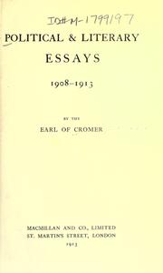 Cover of Political & literary essays, 1908-1913 by Evelyn Baring Earl of Cromer