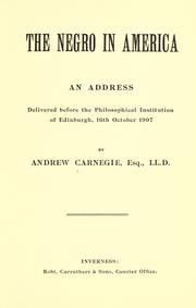 Front cover of The negro in America by Andrew Carnegie