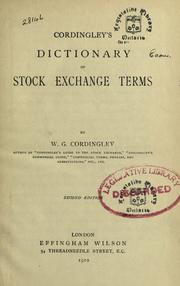Front cover of Cordingley's dictionary of stock exchange terms by W. G. Cordingley
