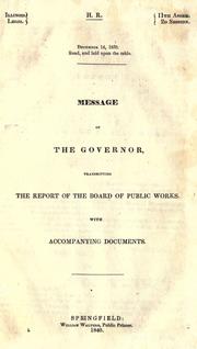 Front cover of Message of the governor transmitting the report of the Board of Public Works with accompanying documents by Illinois. Board of Public Works.