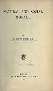 Front cover of Natural and social morals by Carveth Read