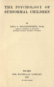 Front cover of The psychology of subnormal children by Leta Stetter Hollingworth
