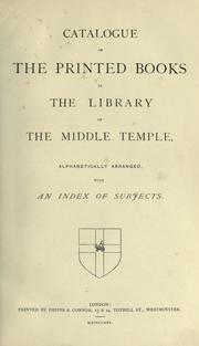 Cover of Catalogue of the printed books in the library of the Middle Temple by Middle Temple (London, England). Library.