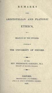 Front cover of Remarks upon Aristotelian and Platonic ethics by Frederick Oakeley