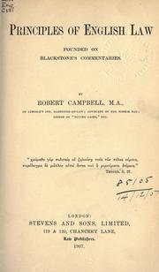 Front cover of Principles of English law founded on Blackstone's Commentaries by Campbell, Robert