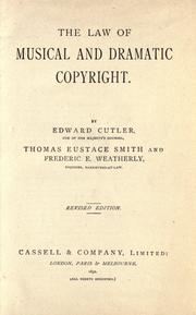 Front cover of The law of musical and dramatic copyright by Cutler, Edward