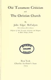 Front cover of Old Testament criticism and the Christian church by John Edgar McFadyen
