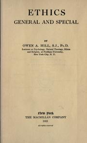 Front cover of Ethics, general and special by Owen Aloysius Hill