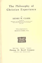 Front cover of The philosophy of Christian experience by Clark, Henry W.
