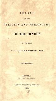Front cover of Essays on the religion and philosophy of the Hindus by Henry Thomas Colebrooke