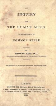 Front cover of An inquiry into the human mind on the principles of common sense by Thomas Reid