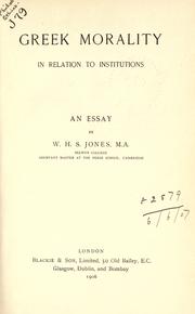 Front cover of Greek Morality In Relation To Institutions by W. H. S. Jones