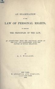 Front cover of An examination of the law of personal rights by A.J Willard