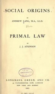 Front cover of Social Origins and Primal Law by Andrew Lang