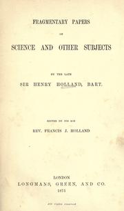 Cover of Fragmentary papers on science and other subjects by Holland, Henry Sir