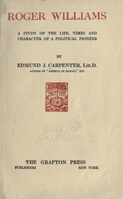 Cover of Roger Williams by Edmund J. Carpenter
