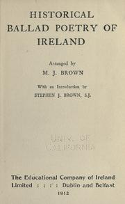 Front cover of Historical ballad poetry of Ireland by M. J. Brown