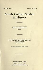 Front cover of Finances of Edward VI and Mary by Frederick C. Dietz