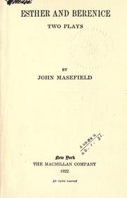 Front cover of Esther and Berenice by John Masefield