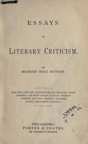Front cover of Essays in literary criticism by Richard Holt Hutton