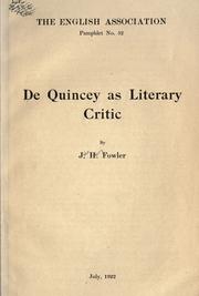 Front cover of De Quincey as literary critic by Fowler, J. H.