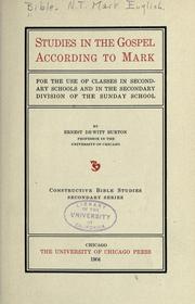 Cover of Studies in the Gospel according to Mark by Ernest De Witt Burton