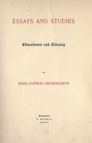 Front cover of Essays and studies, educational and literary by Basil L. Gildersleeve