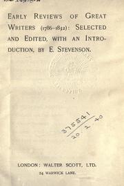 Front cover of Early reviews of great writers (1786-1832) by E. Stevenson