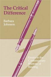 Cover of The Critical Difference by Barbara Johnson