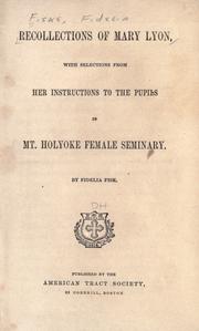 Front cover of Recollections of Mary Lyon by Fidelia Fiske