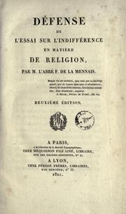 Front cover of Défense de l'essai sur l'indifférence en matière de religion by Félicité Robert de Lamennais