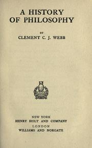 Front cover of A history of philosophy by Clement Charles Julian Webb