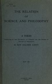 Front cover of The relation of science and philosophy .. by Roy Balmer Liddy