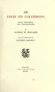 Cover of An essay on colophons by A. W. Pollard