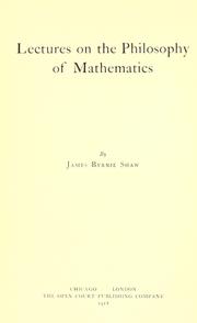 Cover of Lectures on the philosophy of mathematics by Shaw, James Byrnie