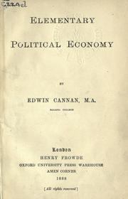 Front cover of Elementary political economy by Cannan, Edwin