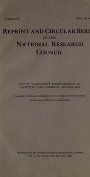 Front cover of List of manuscript bibliographies in chemistry and chemical technology by Clarence J. West