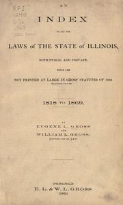 Front cover of An index to all the laws of the State of Illinois, both public and private, which are not printed at large in Gross' Statutes of 1869 except private acts of 1869 by Gross, Eugene L.