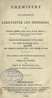 Cover of Chemistry in its application to agriculture and physiology by Justus von Liebig