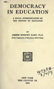 Front cover of Democracy in education by Joseph K. Hart
