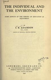 Front cover of The individual and the environment by John Ernest Adamson